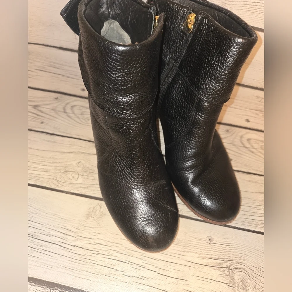 Kate Spade New York Black Leather Ankle Boots Block Heel Zip Women’s 9m